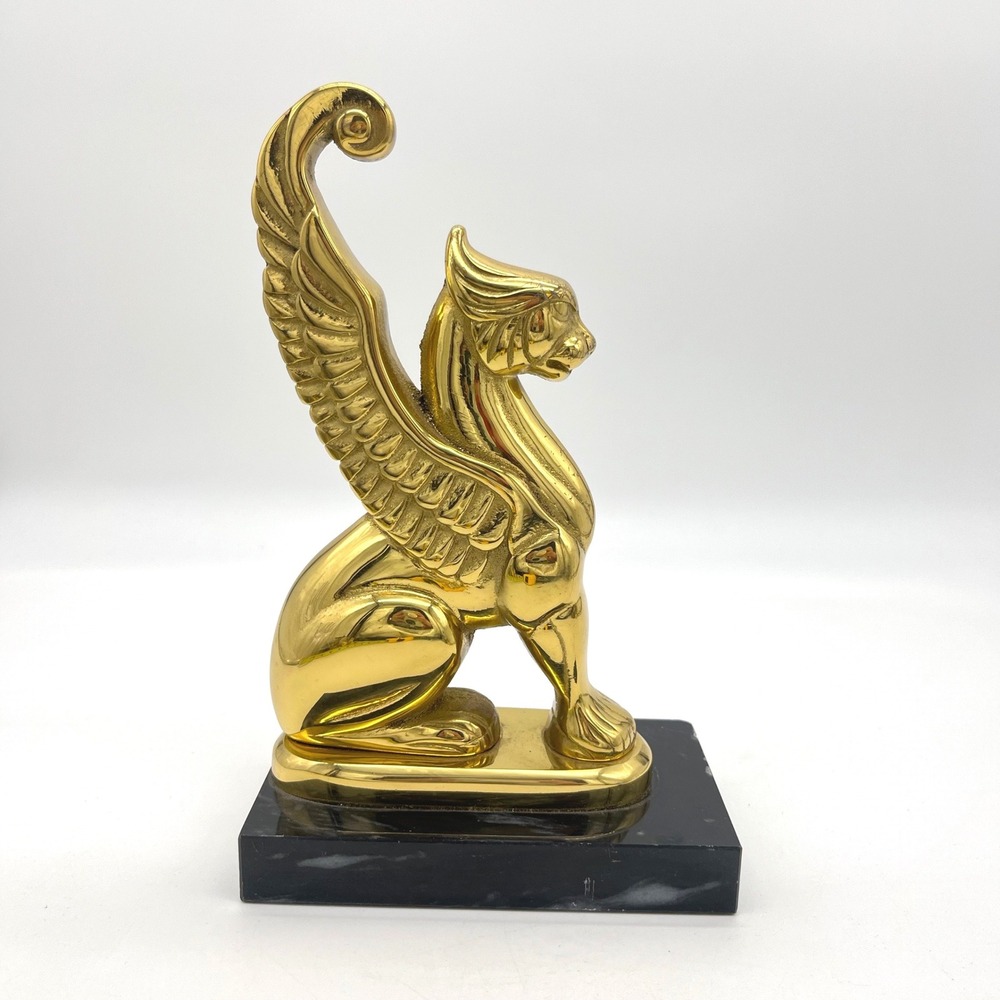 Nora Fenton Gold‎ Winged Griffin Sphinx Statue Black Marble Base Book End
